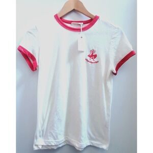 Marine Layer T-Shirt S Cha Cha Cha Salsa NWT Natural/Red Banded & Embroidery S/S